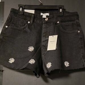 Forever 21 Black Jean Shorts with Daisy Embroidery